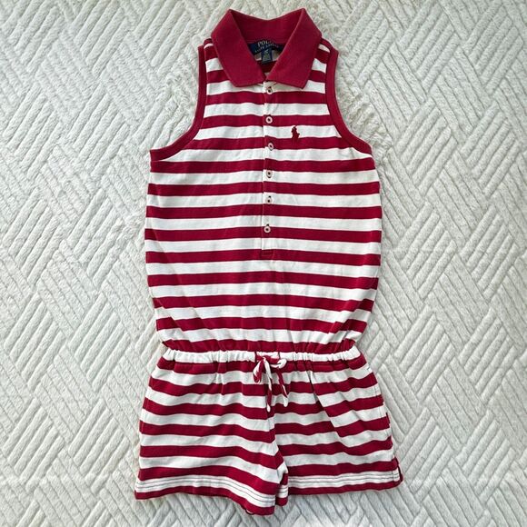 Polo by Ralph Lauren Other - Polo Ralph Lauren Girls Small 7 Romper Red White Stripe Pony Summer Outfit